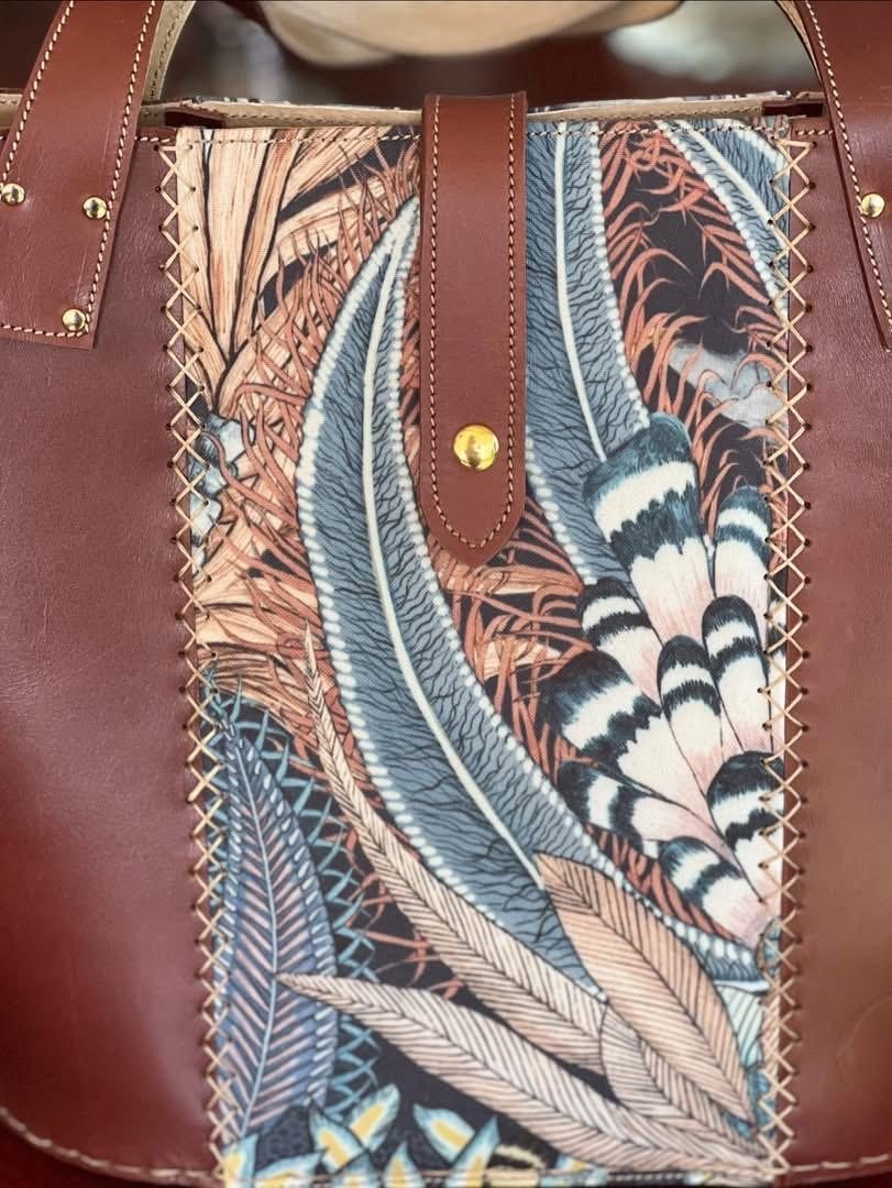 Close-up of a feather tapestry panel